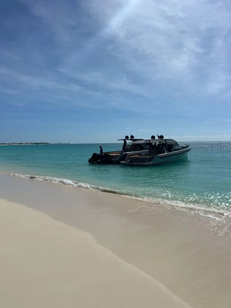 Seanfinity T4 anchored by a beach